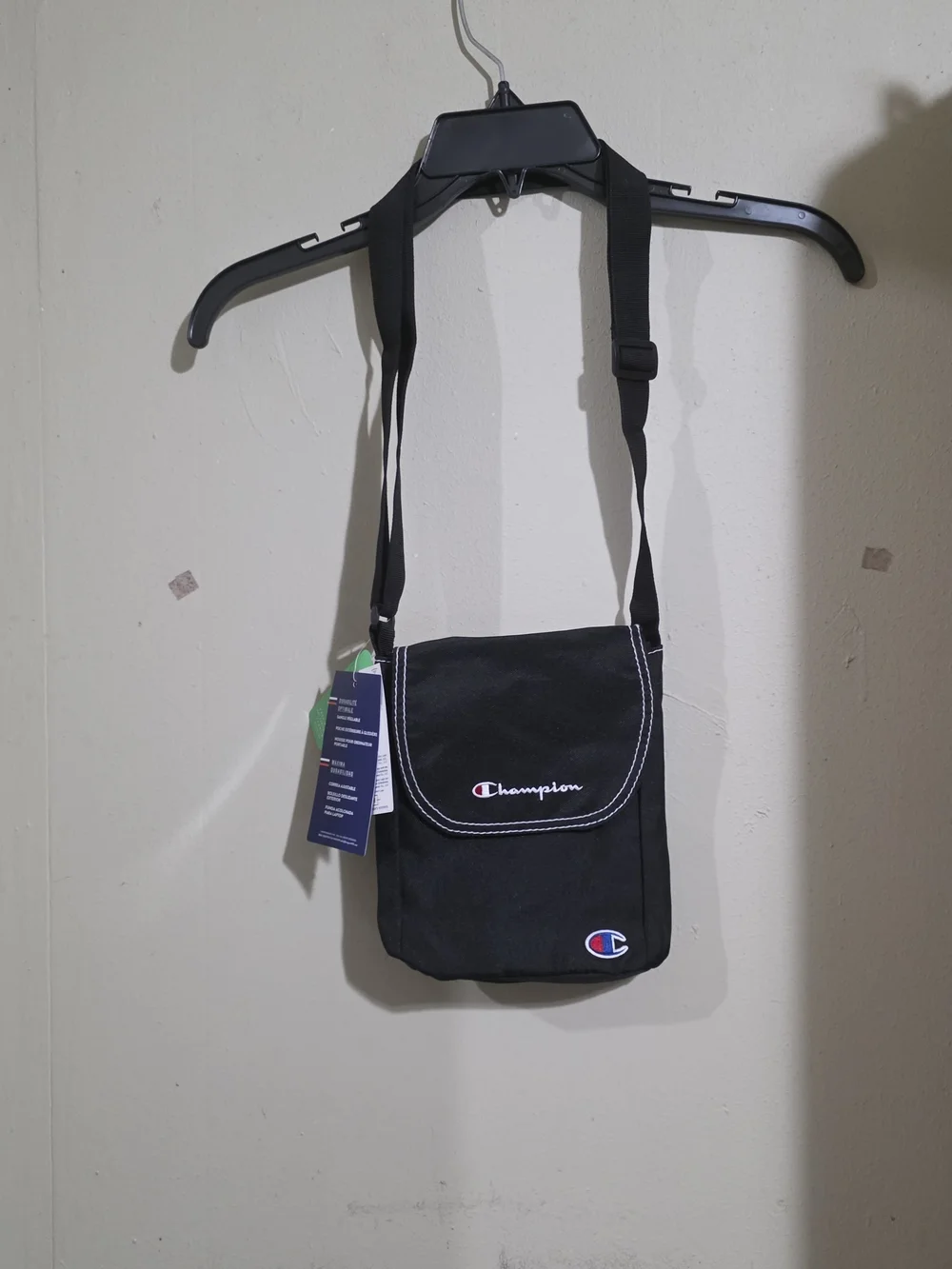 NWT Champion Uniform Crossbody Bag Black Wirh Whitr Stitching